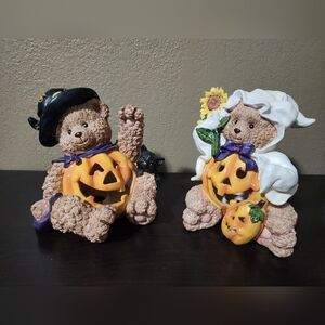 Halloween Bear Figurines with Pumpkins